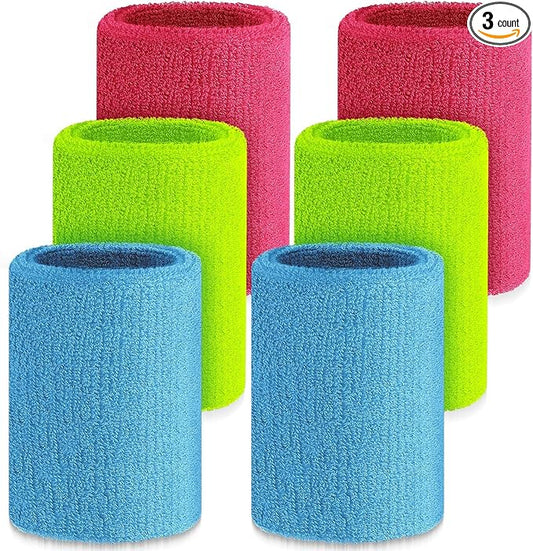 Wettarn 6 Pcs 4 Inch Wrist Sweatbands Tennis & Gymnastics Wristbands for Grips & Sport Cotton Elastic Thick Wrist Bands for Tennis & Football