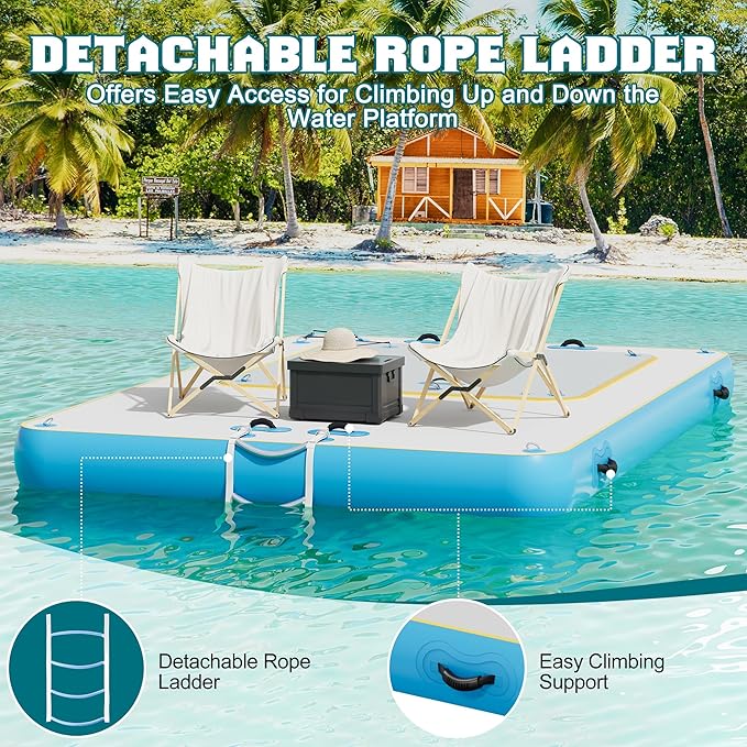 Specraft Inflatable Floating Dock, Non-Slip Air Dock Platform loating Island Raft with Rope Ladder for Pool Lake Beach Ocean