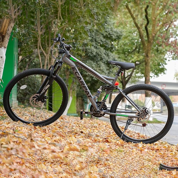 Ecarpat 24/26/27.5 Inch Mountain Bike, Dual/Front Suspension Mens Mountain Bike with 21 Speeds High-Carbon Steel Frame and Disc/V Brakes, Adult Sport Bicycle for Trail Snow Commuter City Road