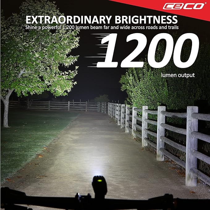 CECO-USA: 1,200 Lumen USB Rechargeable Bike Light – Tough & Durable IP67 Waterproof & FL-1 Impact Resistant– Super Bright Model F1200 Bicycle Headlight – For Commuters, Road Cyclists & Mountain Bikers