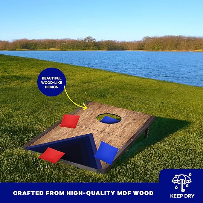 Portable Cornhole Board Set 24"x15", Foldable Wooden Travel Size Corn Hole Game Sets, Incl 2 Boards 8 Canvas Bean Bags, Indoor & Outdoor Lawn Toss Games Activity, for Kids Teens & Adults
