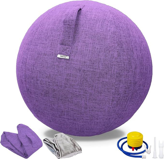 Exercise Ball Chair with Fabric Cover, Standard Size (25inches/65cm), for Home Offices, Balance Training, Yoga Ball