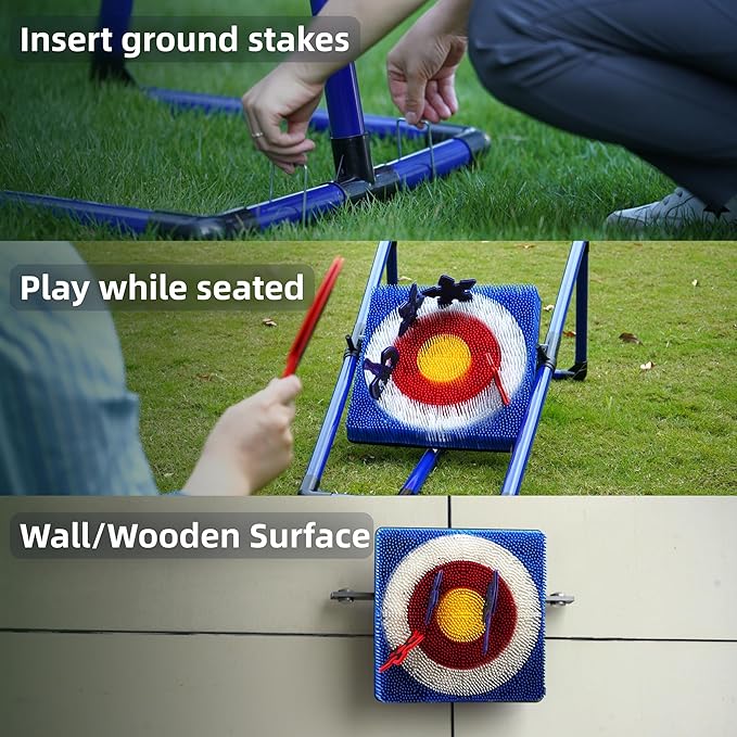 Family Axe Throwing Game for Backyard Fun | Safe Bristle Target Set with 4 Axes & 4 Darts for Kids & Adults | Lightweight & Portable for Carnival, Camping, Party and Indoor/Outdoor Games