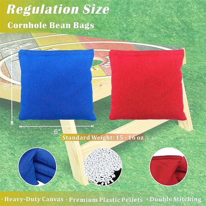 Cornhole Board Set 4FTx2FT Solid Wood Regulation Size Cornhole Set Includes 8 Cornhole Bags for Adults