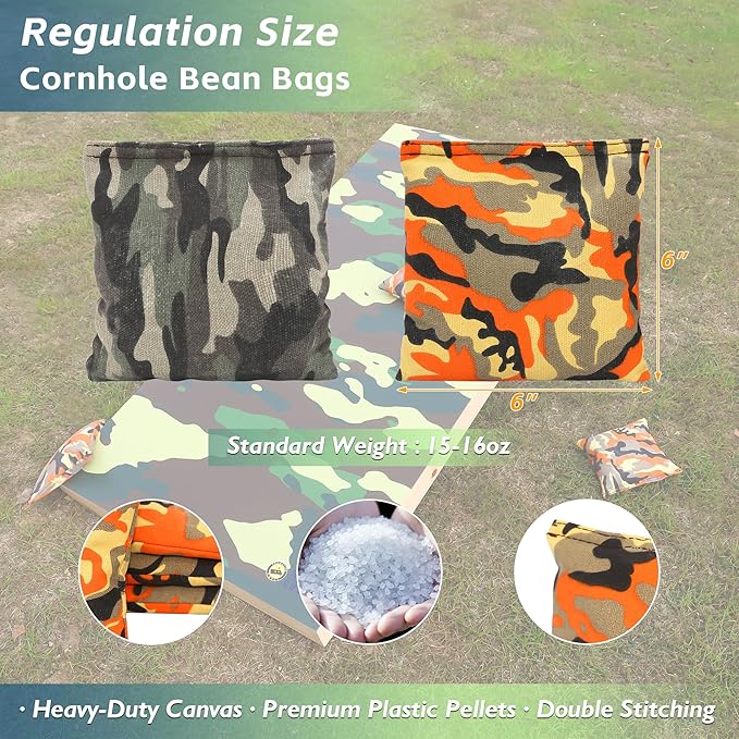 Cornhole Board Set 4FTx2FT Solid Wood Regulation Size Cornhole Set Includes 8 Cornhole Bags for Adults