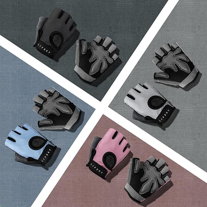 LIFECT Essential Breathable Workout Gloves, Weight Lifting Fingerless Gym Exercise Gloves with Curved Open Back, for Powerlifting, Women and Men