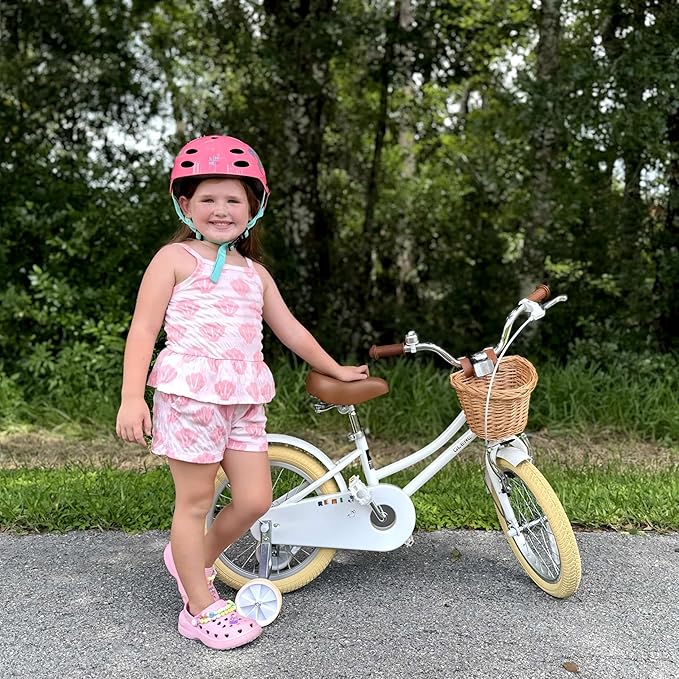 Glerc Little Molly 12-20 Inch Kids Retro Cruiser Bike for 2-13 Year Old with Wicker Basket & Training Wheels/Kickstand, Multiple Colors