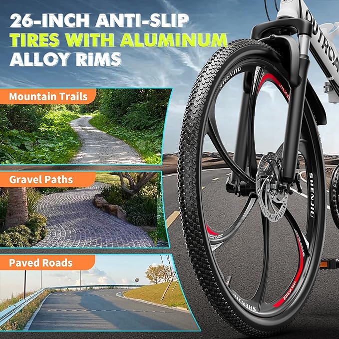 26 inch Folding Mountain Bike, Carbon Steel Frame and 21 Speed, Double Disc Brake and Dual Suspension Folding Bike for Adults/Men/Women, Easy Assembly Bicycle(Black/Green/Orange)