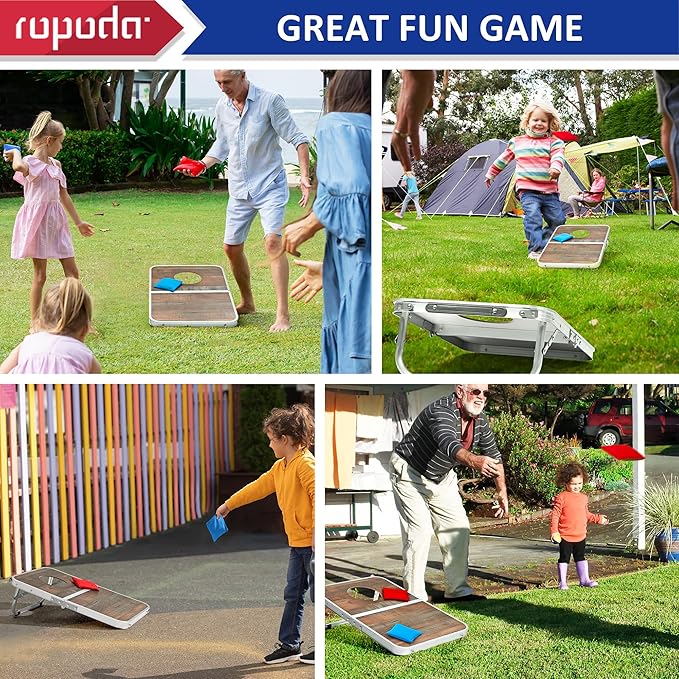 ROPODA Portable Cornhole Board Set,24 x 16 in Corn Hole Games for Adults with 8 Bean Bags, Lightweight Aluminum Alloy Edging Cornhole Set for Outdoor Games，Beach and Tailgates.