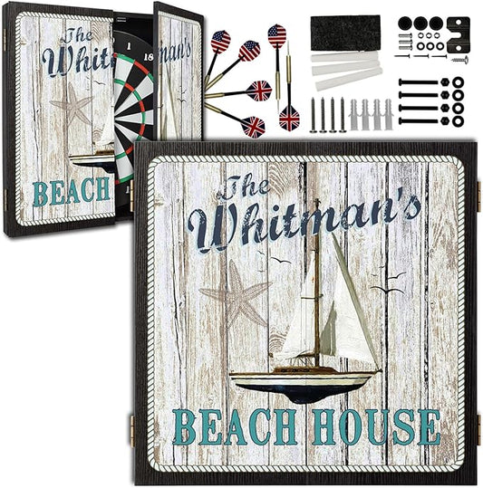 THOUSAND OAKS BARREL CO. | Personalized Dartboard & Cabinet Set with 6 Steel Tip Darts