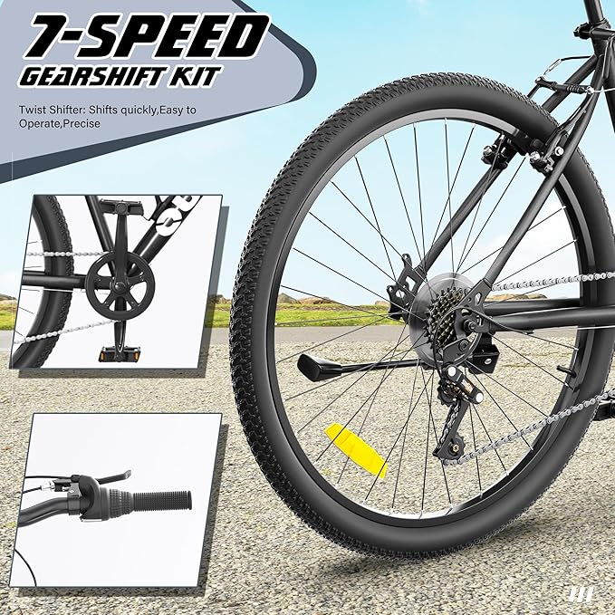 Betterland 26 Inch Mountain Bike, 7-Speed Adult Bike with Dual V Brakes, Outdoor Cycling Bike with High Carbon Steel Frame and Front Suspension, Adjustable Ergonomic Seat for Bicycle (X5 Black)