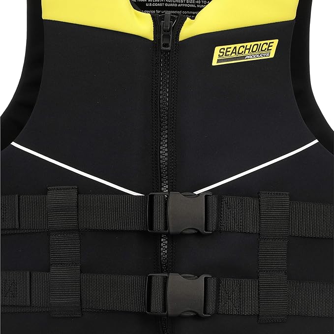 Seachoice Neoprene Multi-Sport Vest, Yellow/Black, Large Size, Fits 40-44 in. Chest, Coast Guard Type III
