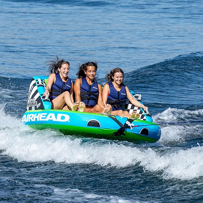 Airhead Mable Inflatable Towable Tube, 1-4 Rider Models, Dual Tow Points, Full Nylon Cover, EVA Foam Pads, Patented Speed Valve, Boat Tubes and Towables