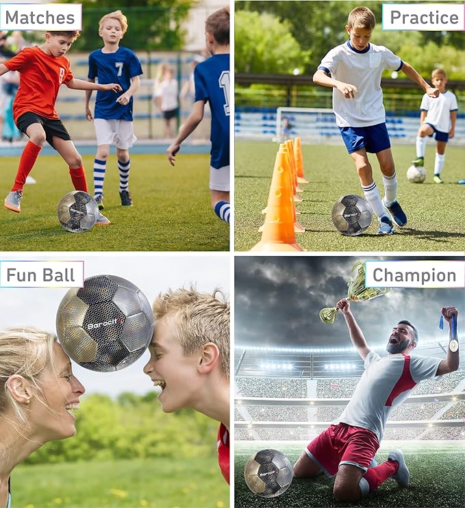 Soccer Ball - Premium Boy and Girl Official Match Ball with Cool Reflective Iridescent Rainbow Hex Pattern, Durable, Indoor, Outdoor, Training, Practice, Playtime and Games