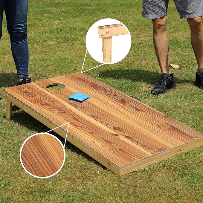 UKASE Solid Wood Regulation Size Cornhole Set Portable Bean Bags Toss Game with Durable Wood Grain Printed Surface and Underneath for Indoor and Outdoor