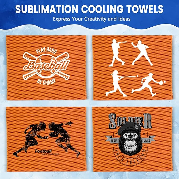 Hosuly 150 Pack Cooling Towels Bulk 40 x 12 Inch Large Chilly Breathable Sweat Sports Cold Towels Sublimation Microfiber Ice Neck Rags for Hot Weather Workout Baseball Softball Gym Team Gift (Orange)