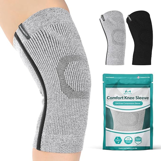 BraceAbility Knee Compression Sleeve - Knit Knee Pain Brace for Men or Women, Arthritis Relief, Meniscus Tear, Running, Workout, Sports, Swelling, Athletic Support for Joint Stability (XL/2XL Gray)