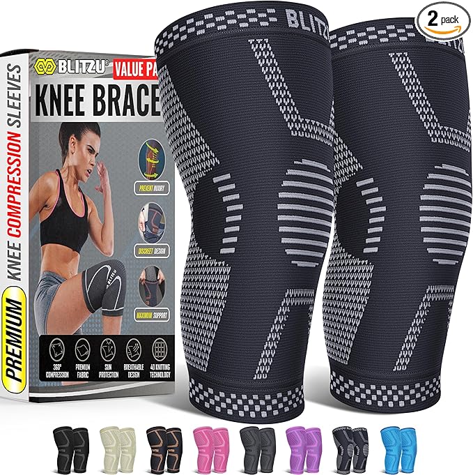 Knee Brace for Women & Men, 2 Pack Compression Knee Brace, Knee Support Sleeve for Pain Relief, Running, Workout, Sports, Knee Braces for ACL, Meniscus Tear, Arthritis and Injury Recovery Jet Black XL