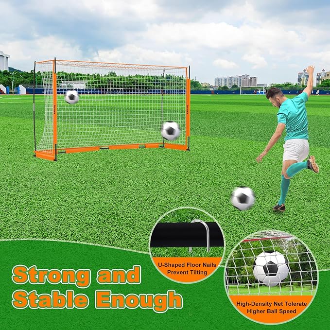 Collapsible Soccer Goal, 12×6 ft /6×4 ft Portable Soccer Goal Net for Backyard, Quick Setup Soccer Goals with 1 Carry Bag, 1 Agility Ladder, 4 Ground Nails,12 Training Cones