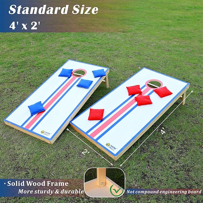 Cornhole Board Set 4FTx2FT Solid Wood Regulation Size Cornhole Set Includes 8 Cornhole Bags for Adults