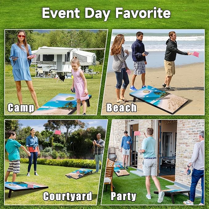 Cornhole Board Set with Carrying Bags & 8 Bean Bags Corn Hole Boards Bean Toss Game for Adults Family Outdoor Lawn Outside Backyard Games