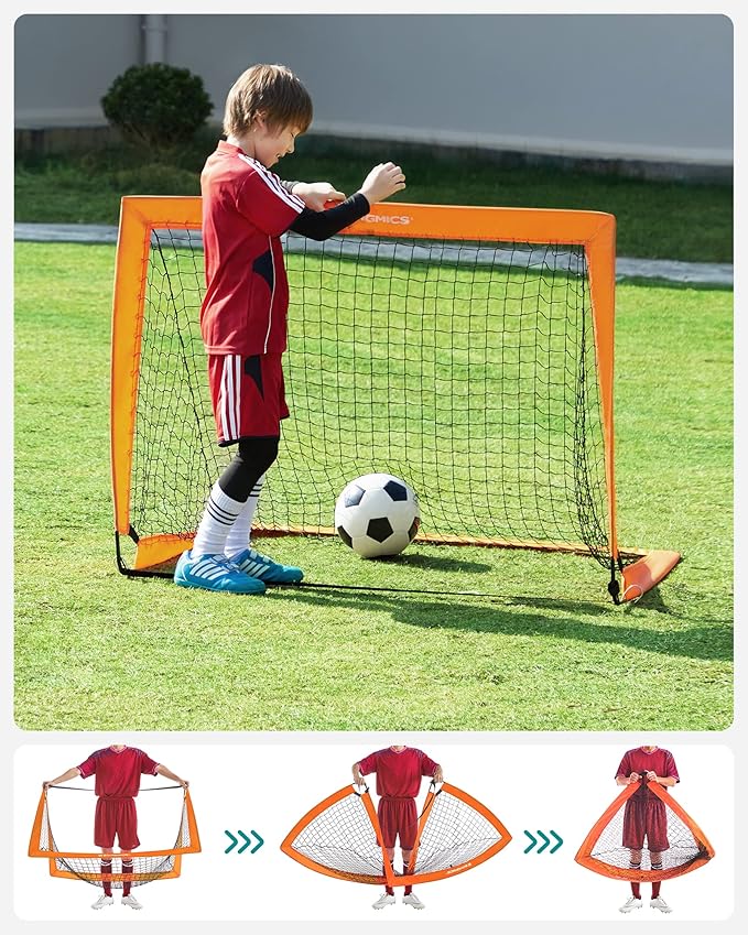 SONGMICS Kids Soccer Goals for Backyard, 4x3 ft Portable Soccer Nets Training Equipment, Toddler Soccer Goal with Carrying Bag, for Field