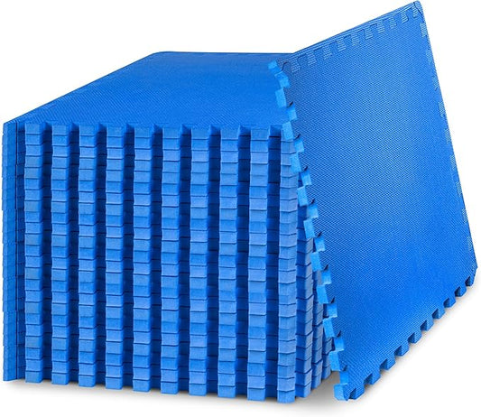 ProsourceFit Extra Thick Puzzle Exercise Mat 3/4", EVA Foam Interlocking Tiles for Protective, Cushioned Workout Flooring for Home and Gym Equipment, Blue 4-Pack, 3/4" Thick 96 Square Feet