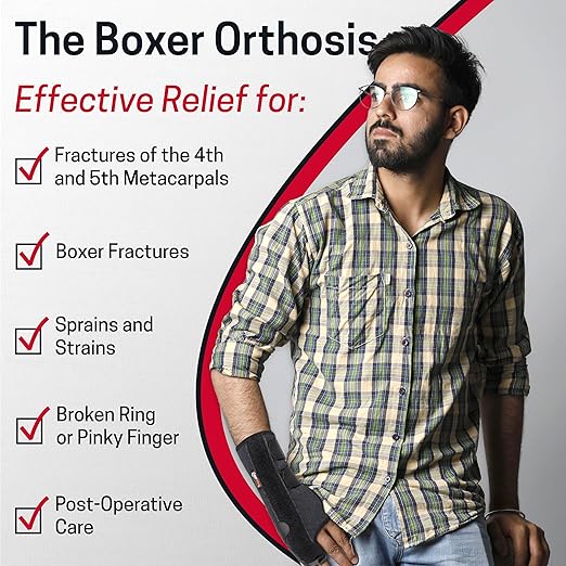 Boxer Fracture Splint Hand Brace with Finger Support – Wrist Brace Right Hand with Adjustable Fit, Hypoallergenic Material & Soft Edges – Designed for Metacarpal Fracture, Sprain, or Swelling