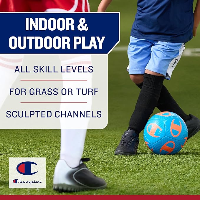 Champion Youth & Adult Soccer Ball - Paneled Design, Enhanced Control, Durable Cover & Butyl Bladder, for Indoor & Outdoor Training, Sizes 3, 4, 5, Includes 6" Pump