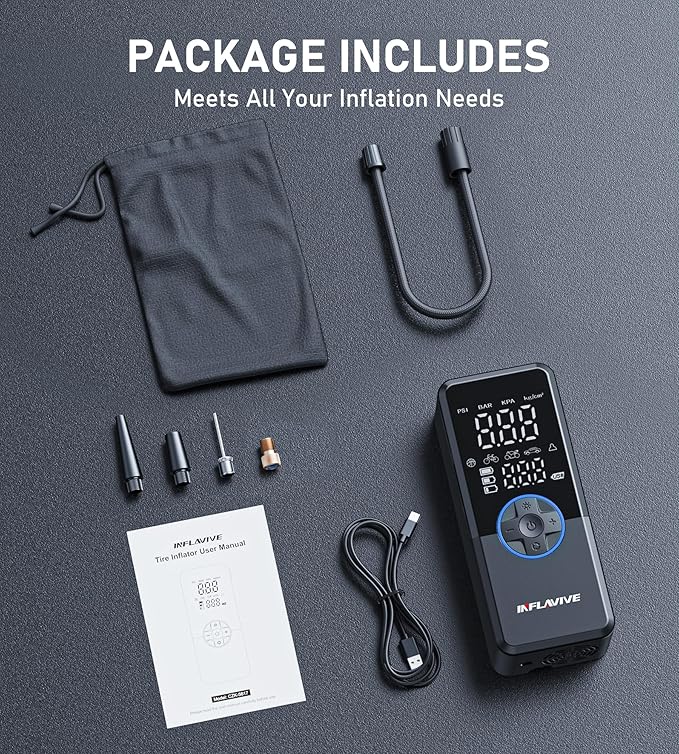 Tire Inflator Portable Air Compressor, Cordless Air Pump for Car Tires with Pressure Gauge, Battery & 12V DC Dual Power Bike Tire Pump, 150PSI Portable Tire Inflator for Car, Motorcycle, Bicycle, Ball