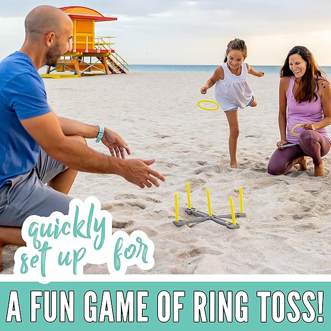 Franklin Sports Fun 5 Combo Outdoor Game Set - Backyard, Beach + Camping Games for Kids - Badminton, Volleyball, Flip Toss, Flying Disc - Horseshoes or Ring Toss