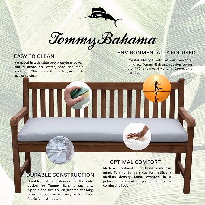 Tommy Bahama Bench Cushion, 48" X 19" X 2.5", Bamboo Bay Cloud