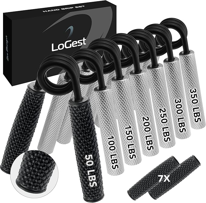 Logest Metal Hand Grip Set, 100LB-350LB 6 Pack 50LB-350LB 7 Pack No Slip Heavy-Duty Grip Strengthener with Gift Box, Great Wrist & Forearm Hand Exerciser, Home Gym, Hand Gripper Grip Strength Trainer