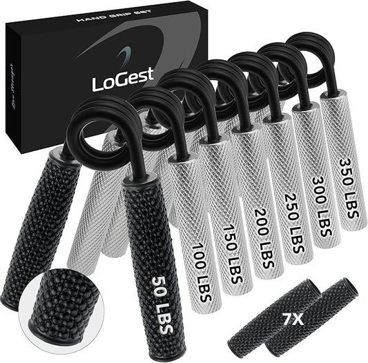 Logest Metal Hand Grip Set, 100LB-350LB 6 Pack 50LB-350LB 7 Pack No Slip Heavy-Duty Grip Strengthener with Gift Box, Great Wrist & Forearm Hand Exerciser, Home Gym, Hand Gripper Grip Strength Trainer