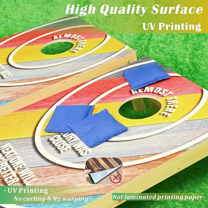 Cornhole Board Set 4FTx2FT Solid Wood Regulation Size Cornhole Set Includes 8 Cornhole Bags for Adults