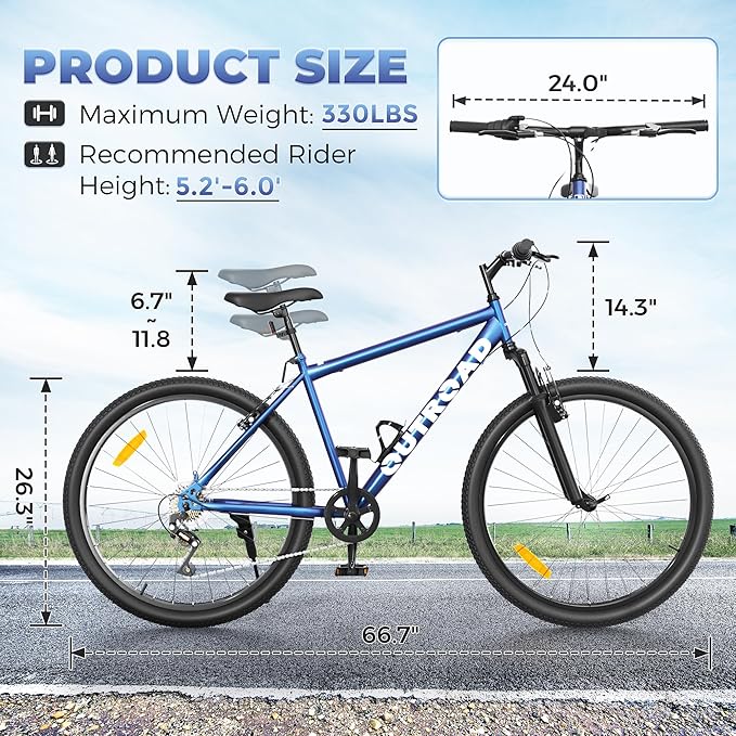 Outroad 26 Inch Comfort Mountain Bike,1-Speed/High-Carbon Steel Adult Bike with V Brakes, Adjustable Ergonomic Seat Bicycle for Men and Women