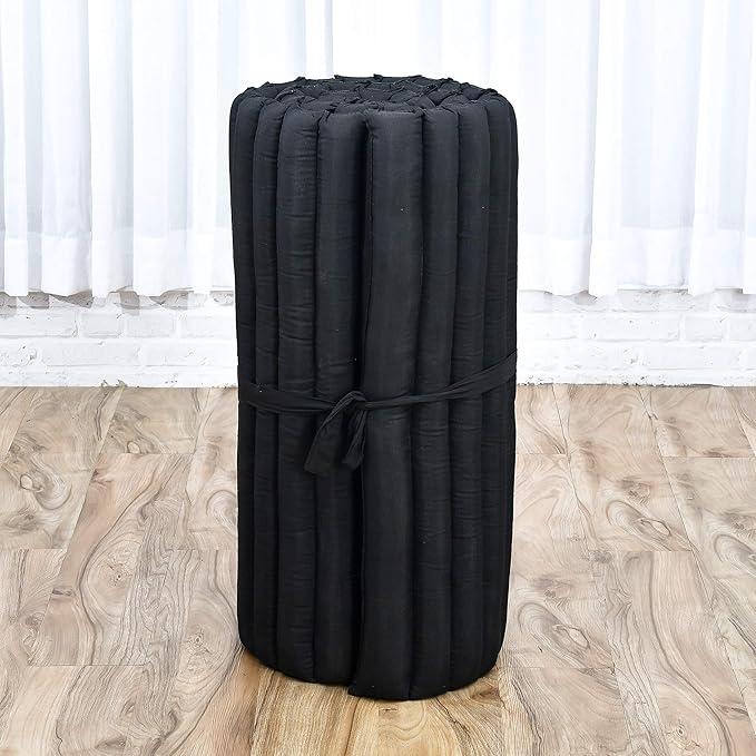 Leewadee - Foldable Floor Mattress - Japanese Roll Up Futon -Trifold Tatami Mat- Guest Floor Bed - Camping Mattress - Thai Massage Mat, Kapok Filled, 75 x 28 inches, Black