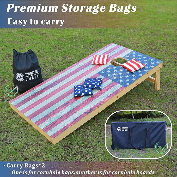 Cornhole Board Set 4FTx2FT Solid Wood Regulation Size Cornhole Set Includes 8 Cornhole Bags for Adults