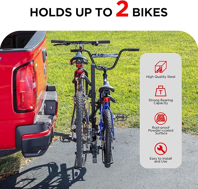 Young 2 Bike Rack Hitch Mount Foldable Platform Style, Bicycle Carrier for Cars SUVs Trucks Vans, 80 lbs. Capacity