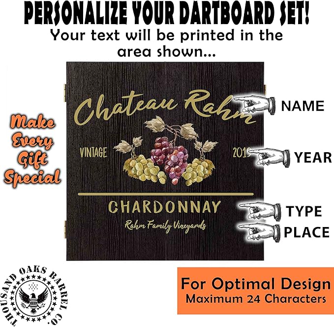 THOUSAND OAKS BARREL CO. | Personalized Dartboard & Cabinet Set with 6 Steel Tip Darts