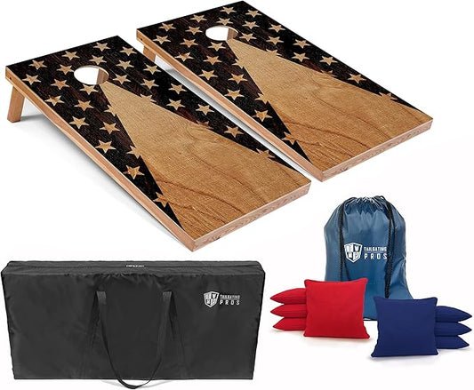 Tailgating Pros Cornhole Board Set w/Bean Bags and Carrying Case - 4'x2' Corn Hole Toss - Tournament and Lightweight Options - Optional LED Lights