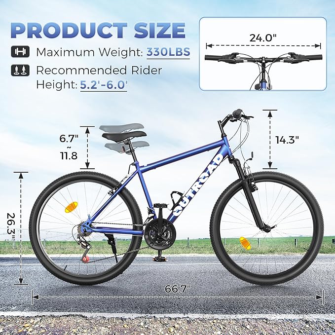 26 inch Mountain Bike with 7/21 Speeds Lightweight Cycling Bicycles, Dual Disc/V Brake,Metal Frame Bicycle for Men and Women, Adult Racing Bike, Road Bike(Blue/Grey/Black)