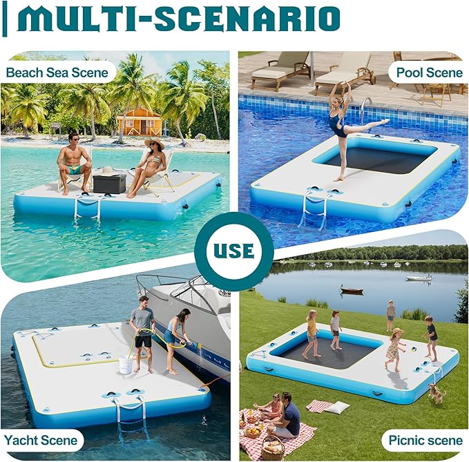 Specraft Inflatable Floating Dock, Non-Slip Air Dock Platform loating Island Raft with Rope Ladder for Pool Lake Beach Ocean