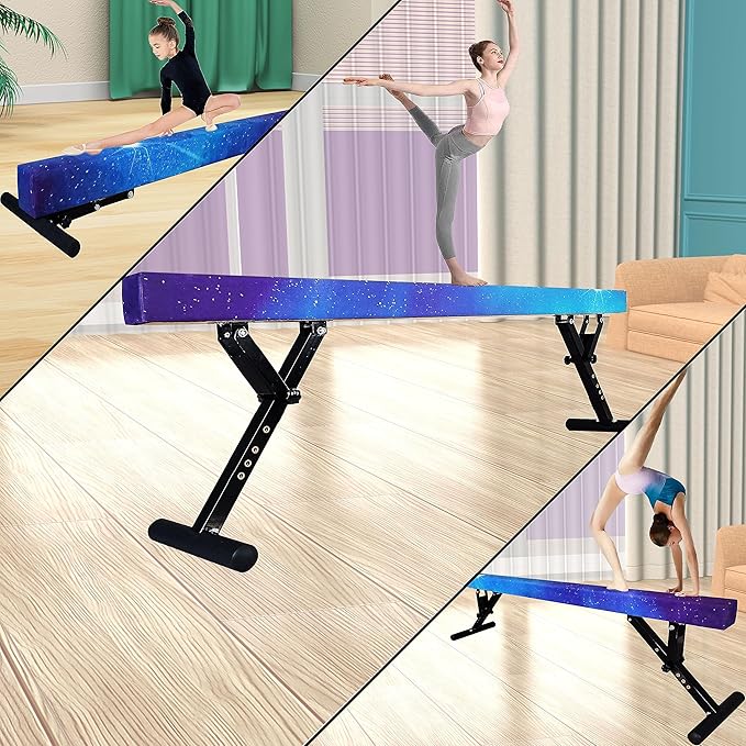 Adjustable Balance Beam Gymnastics Beam 8 FT Adjustable Height Beams for Kids, High and Low Floor Beams,Gymnastics Equipment for Kids Adults Training at Home and Gym Center