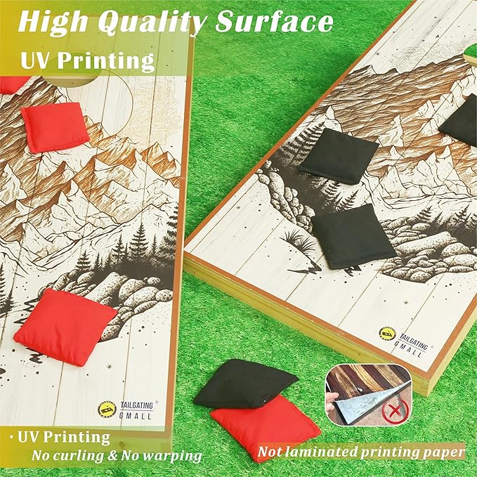 Cornhole Board Set 4FTx2FT Solid Wood Regulation Size Cornhole Set Includes 8 Cornhole Bags for Adults