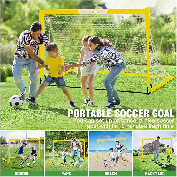 Soccer Goal, 2 of 6'x4' Kids Soccer Goals for Backyard Set, Portable Pop Up Soccer Net, Practice Soccer Training Equipment with Ball, Cones for Toddler,Youth Sports Outdoor Games Yard Play