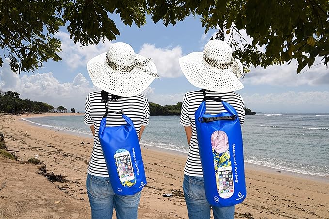 Freegrace Waterproof Dry Bags Set Of 3 Dry Bag With 2 Zip Lock Seals & Detachable Shoulder Strap, Waist Pouch & Phone Case - Can Be Submerged Into Water - For Swimming (Navy Blue(Window), 5L)