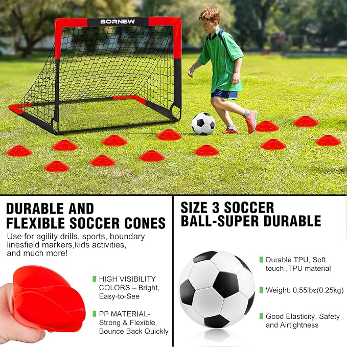 2 Pack Soccer Goal - Backyard & Indoor Soccer Goals for Kids, 4x3 ft Portable Pop Up Soccer Nets Set for Youth & Adult and Outdoor Games and Soccer Training Equipment Ages 3-16 Year Gift