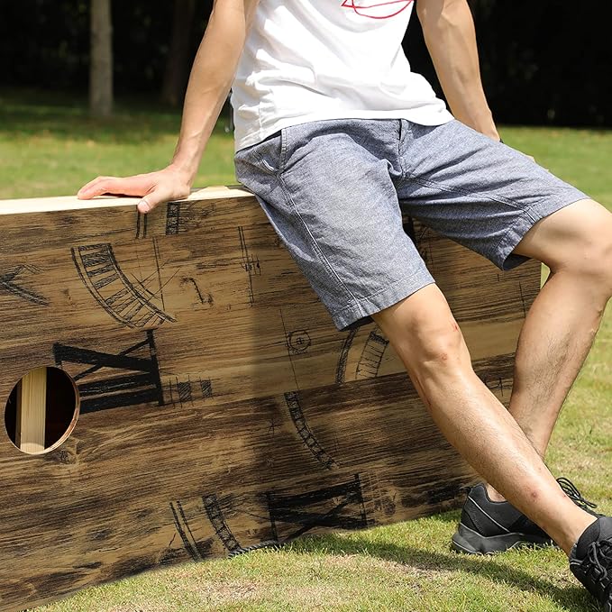 UKASE Solid Wood Regulation Size Cornhole Set Portable Bean Bags Toss Game with Durable Wood Grain Printed Surface and Underneath for Indoor and Outdoor