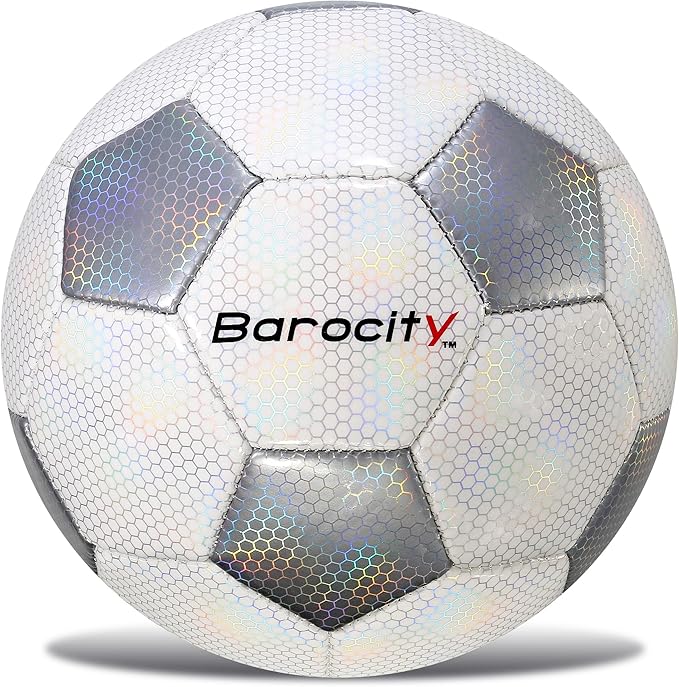 Soccer Ball - Premium Boy and Girl Official Match Ball with Cool Reflective Iridescent Rainbow Hex Pattern, Durable, Indoor, Outdoor, Training, Practice, Playtime and Games